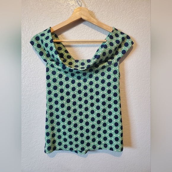💚5/$25 Anthropologie Maeve Off The Shoulder Polka Dot Twist Stretch Top Medium - Picture 5 of 6